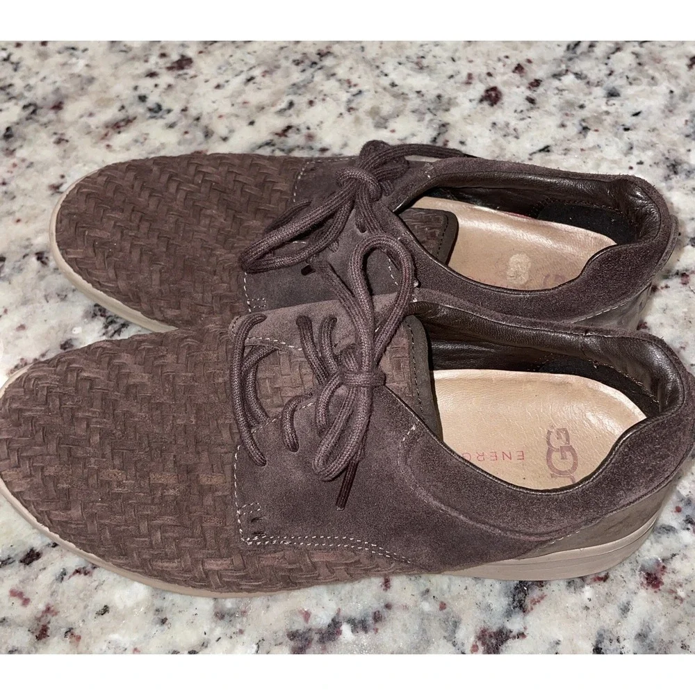 UGG‎ ENERG Men's Oxford Tread Lite Size 8.5 Brown Woven Suede Lace Up SN 1020367
